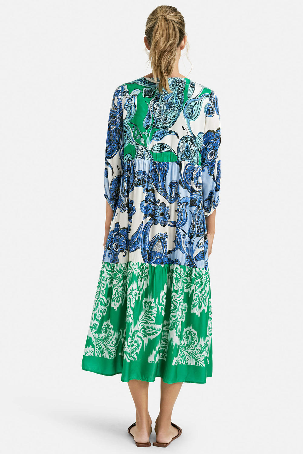 Milano 6028 Denim Blue Green Print Dress - Experience Boutique