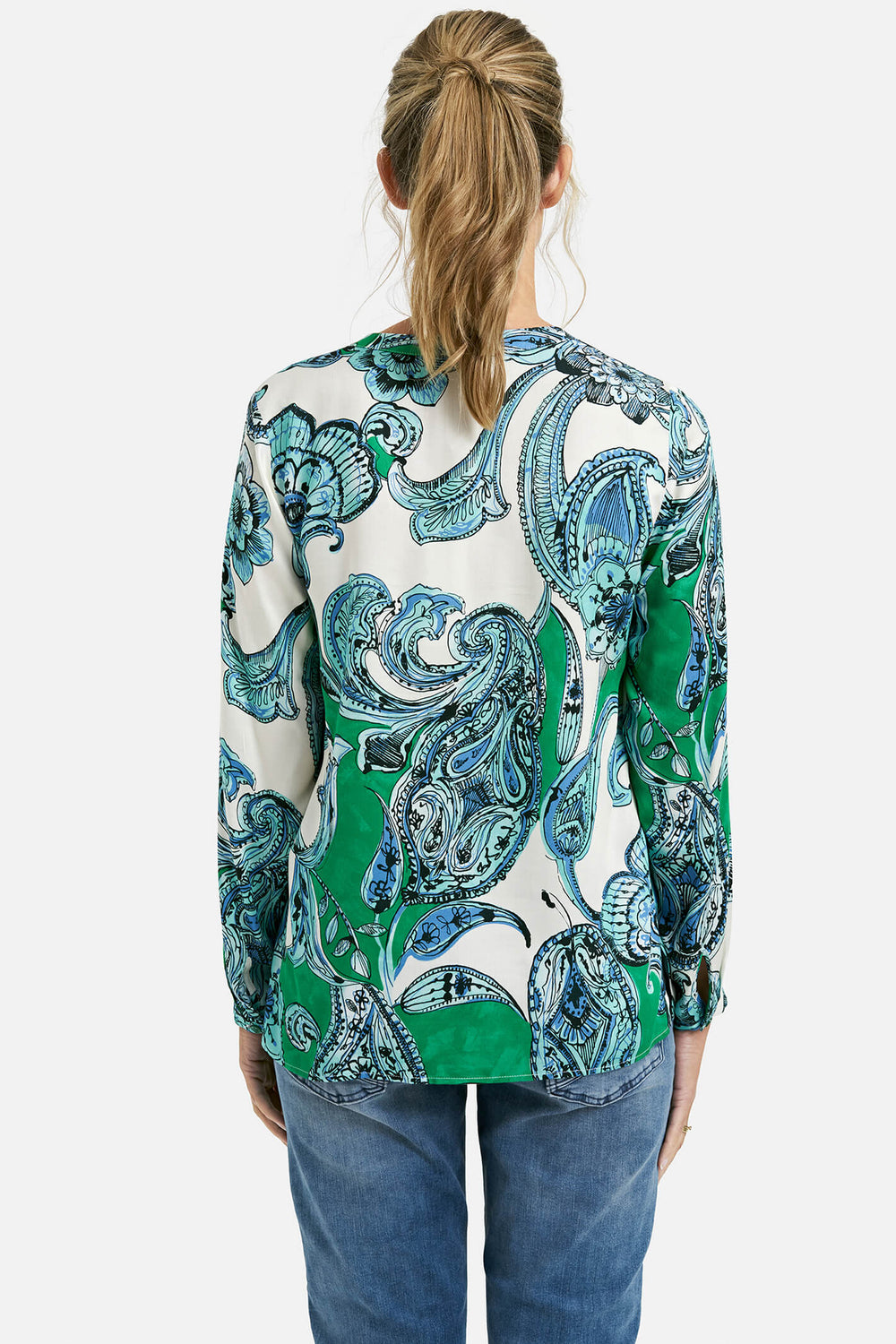 Milano 6028 Grass Green Print Blouse - Experience Boutique