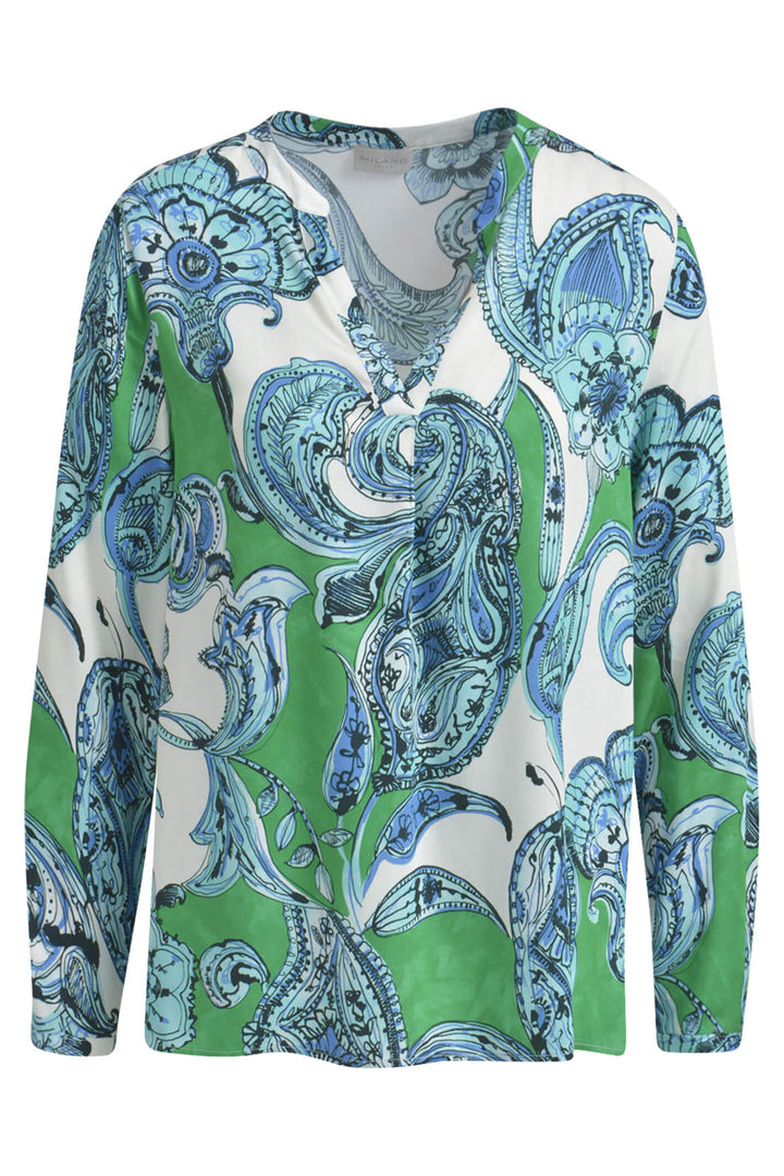 Milano 6028 Grass Green Print Blouse - Experience Boutique