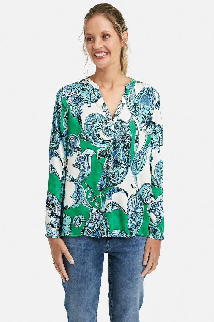 Milano 6028 Grass Green Print Blouse - Experience Boutique