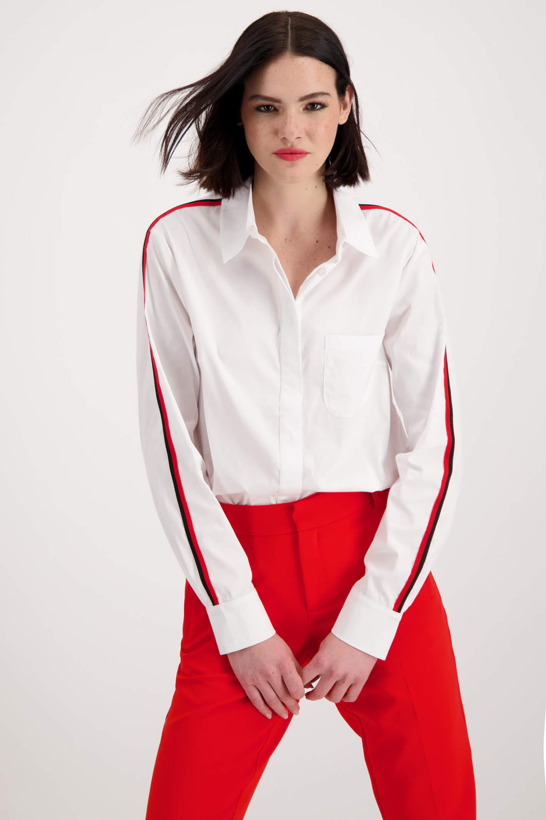 Monari 407381 White Stripe Detail Collared Shirt - Experience Boutique