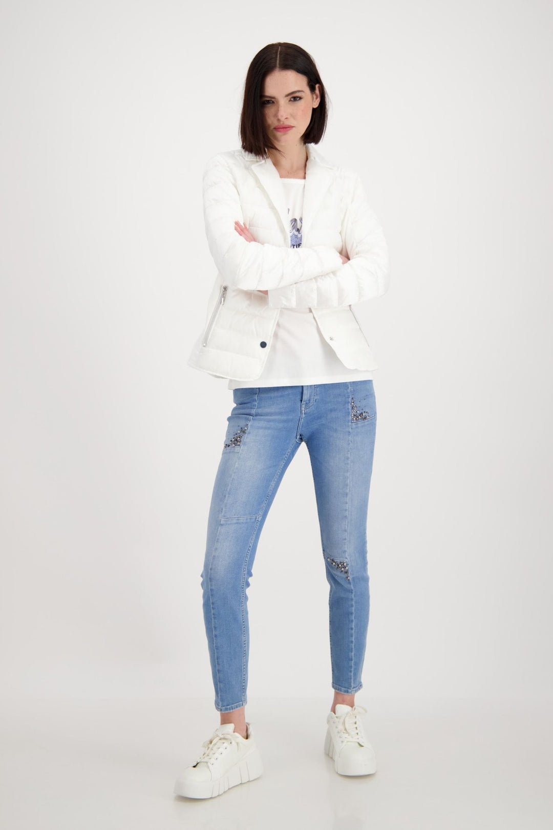 Monari 407391 Off-White Lapel Collar Coat