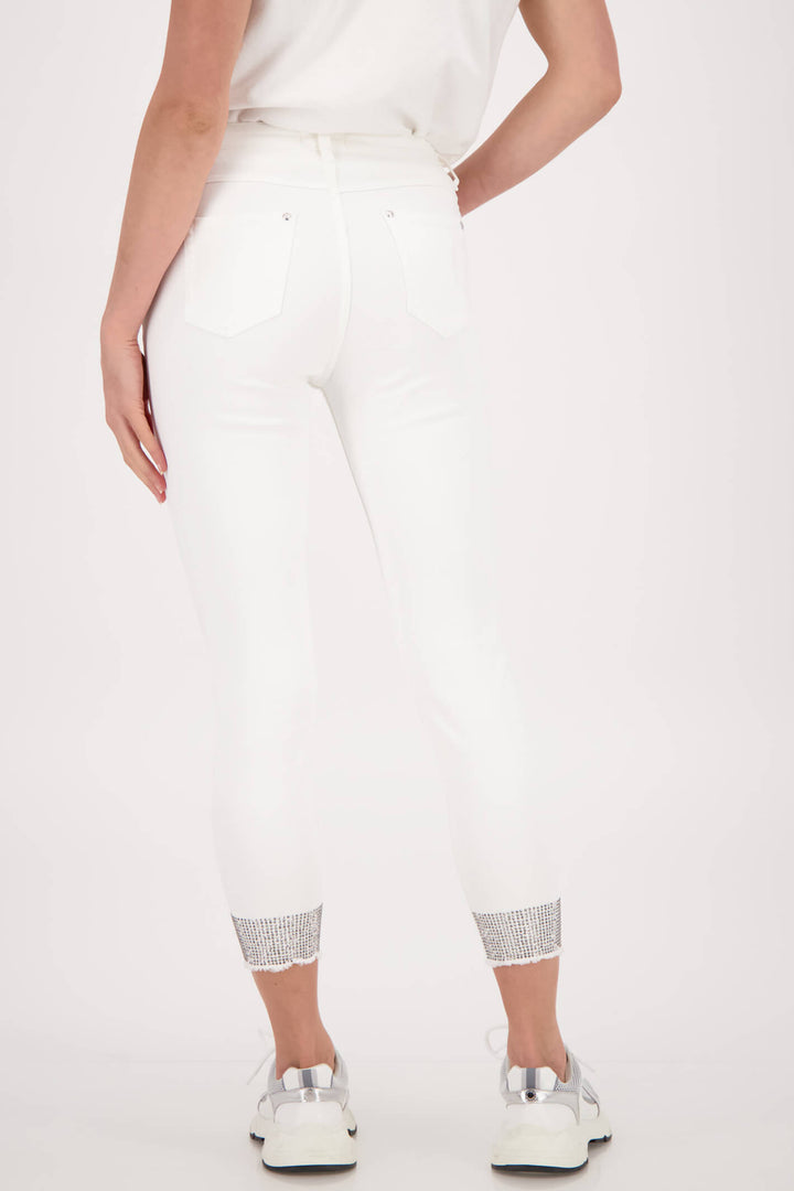Monari 407445 Off White Diamante Cuff Jeans - Experience Boutique