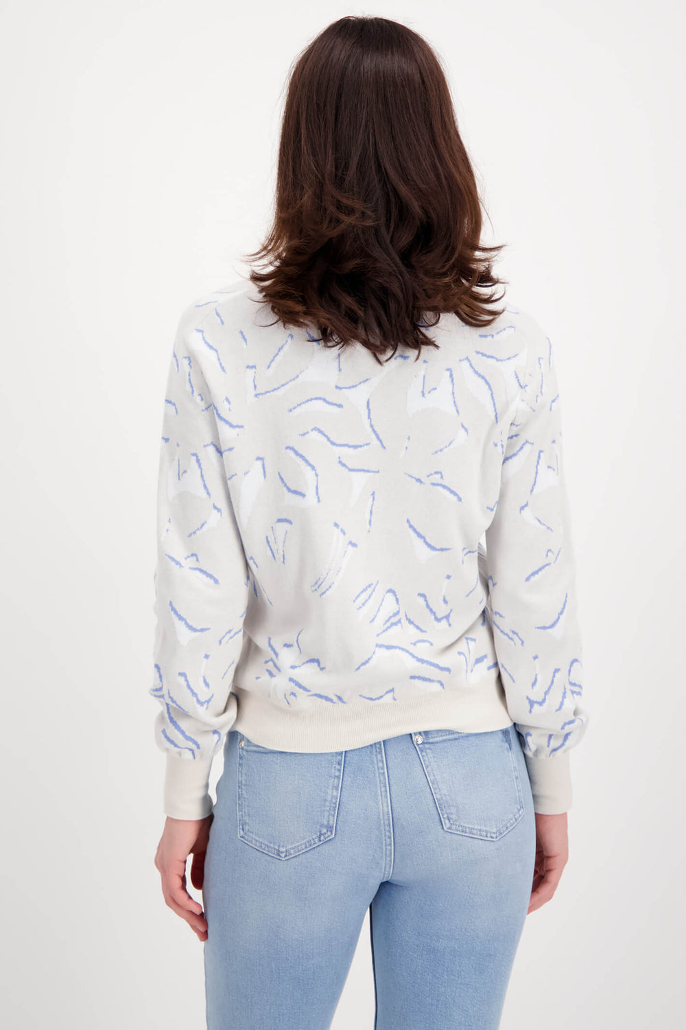 Monari 407603 Nude & Blue Patterned Zip Jacket - Experience Boutique