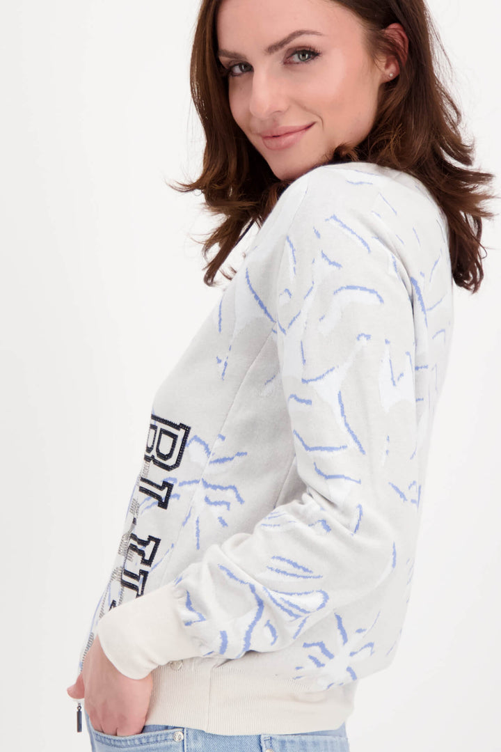 Monari 407603 Nude & Blue Patterned Zip Jacket - Experience Boutique