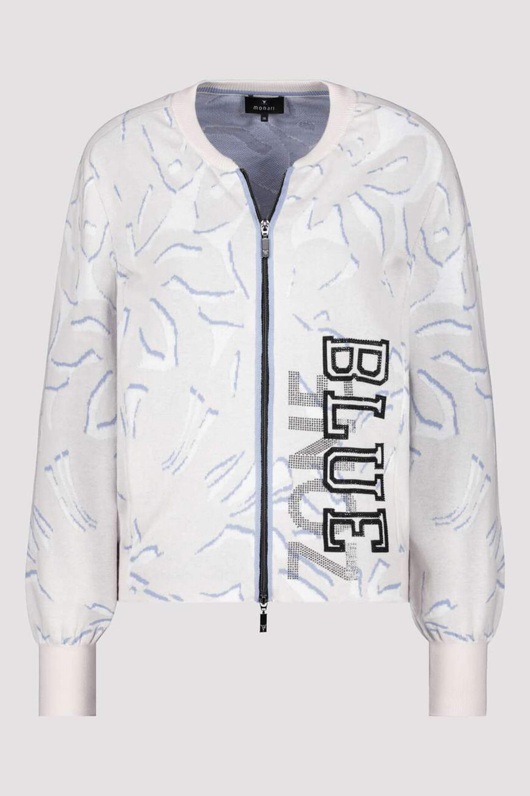 Monari 407603 Nude & Blue Patterned Zip Jacket - Experience Boutique