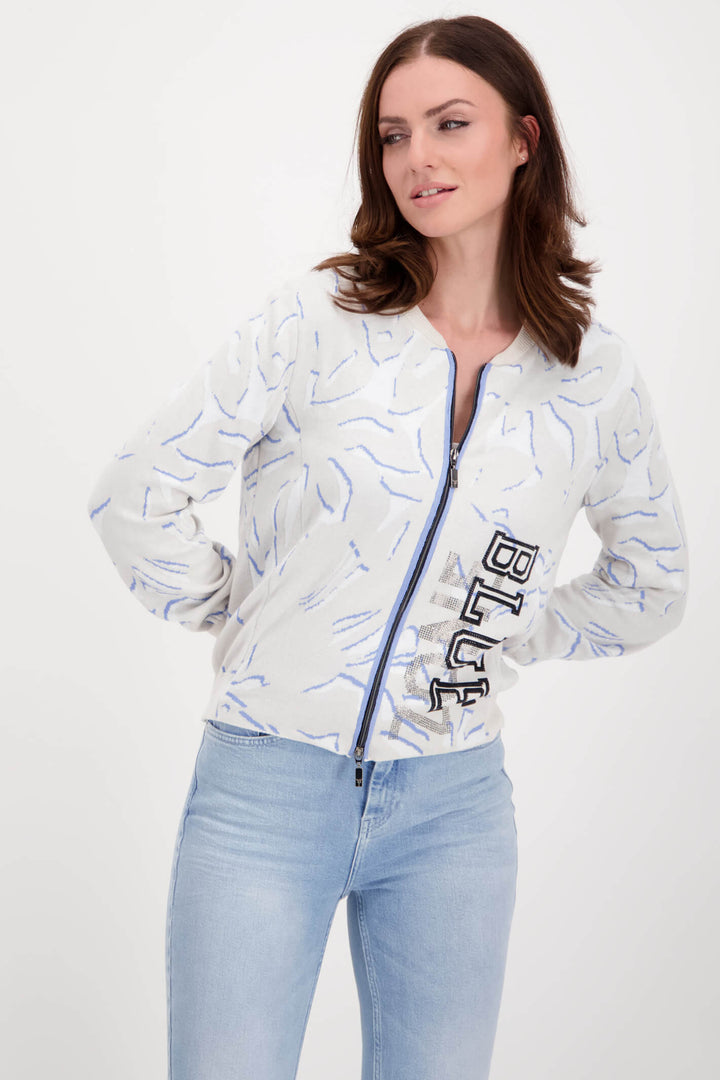 Monari 407603 Nude & Blue Patterned Zip Jacket - Experience Boutique