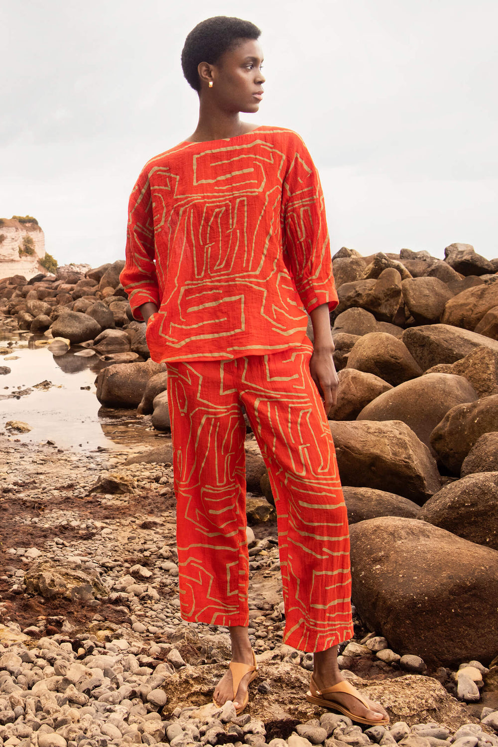 Noen 81948 Orange Print Trousers -  Experience Boutique