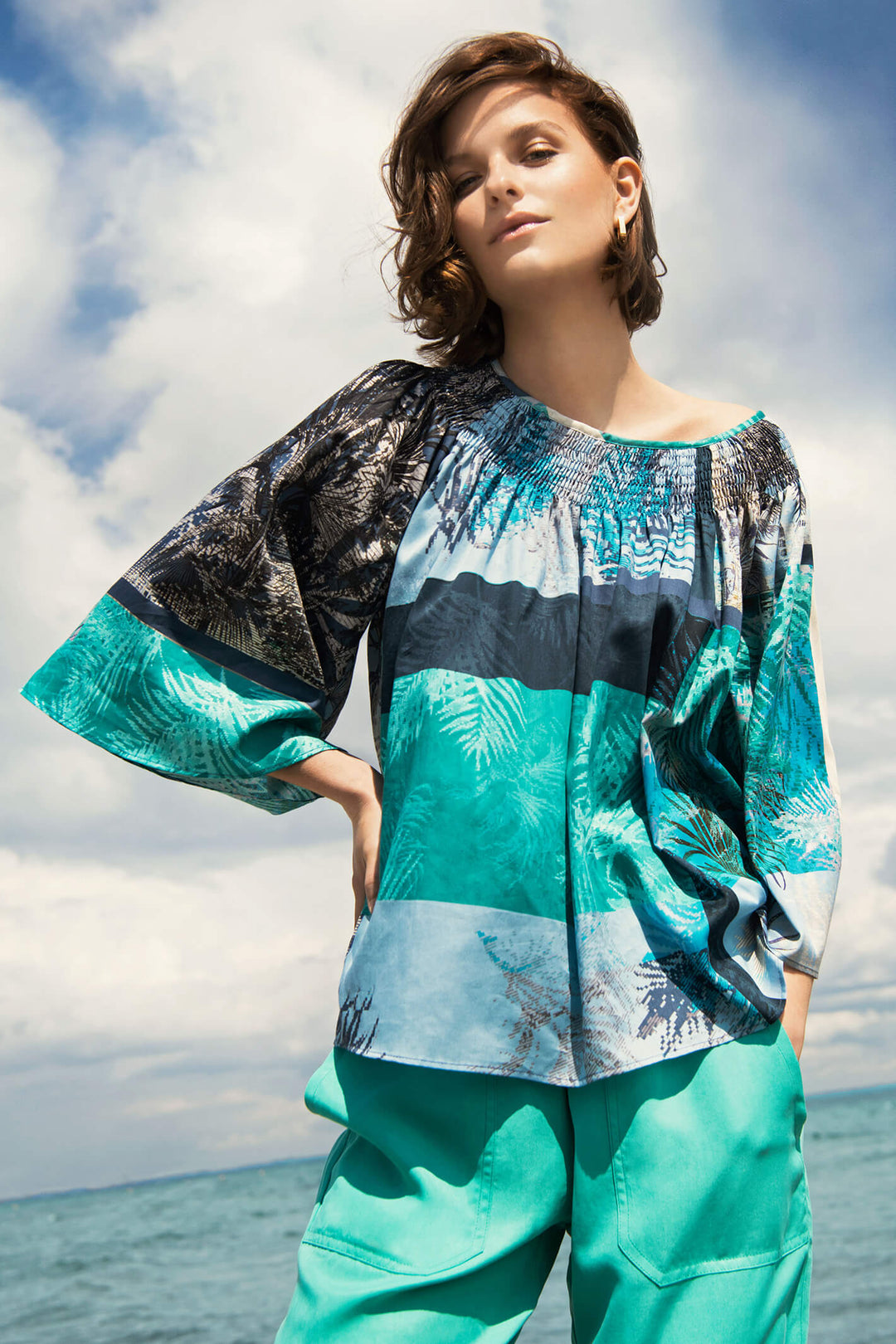 Noen 83287 08263 61 Green Patchwork Print Top - Expeprience Boutique
