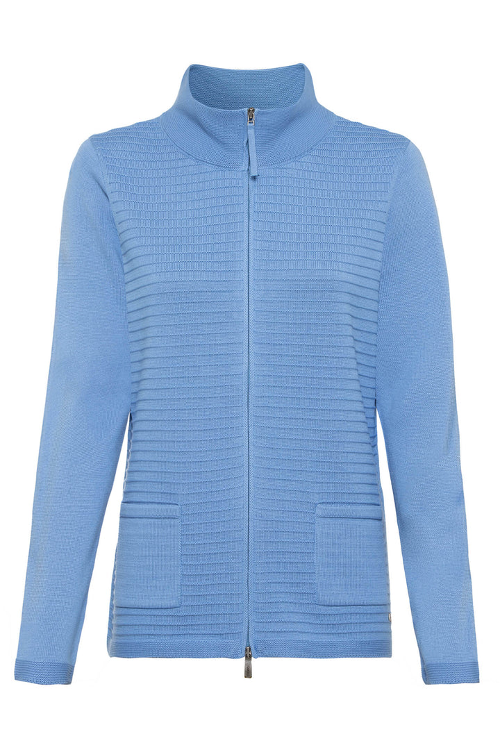 Olsen 11000754 Blue Zip Front Knitted Cardigan - Experience Boutique