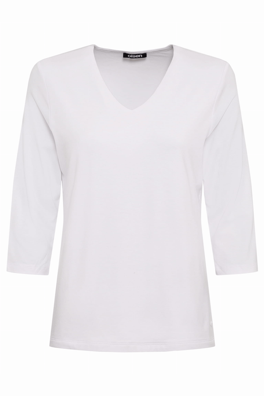 Olsen 11100107 White V-Neck 34 Sleeve Top - Experience Boutique
