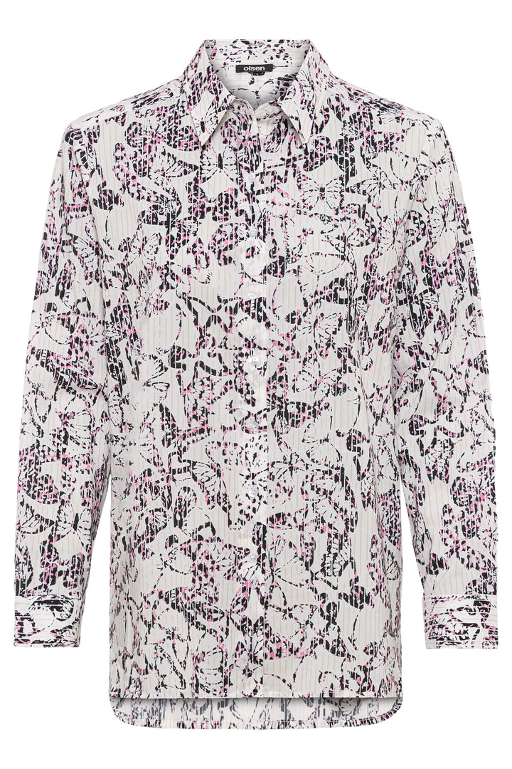 Olsen 12001774 Pink Butterfly Print Shirt - Experience Boutique