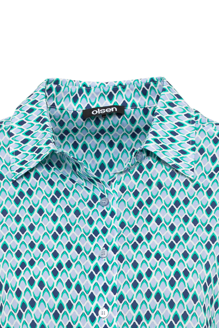 Olsen 12001778 Blue & Green Print Shirt - Experience Boutique