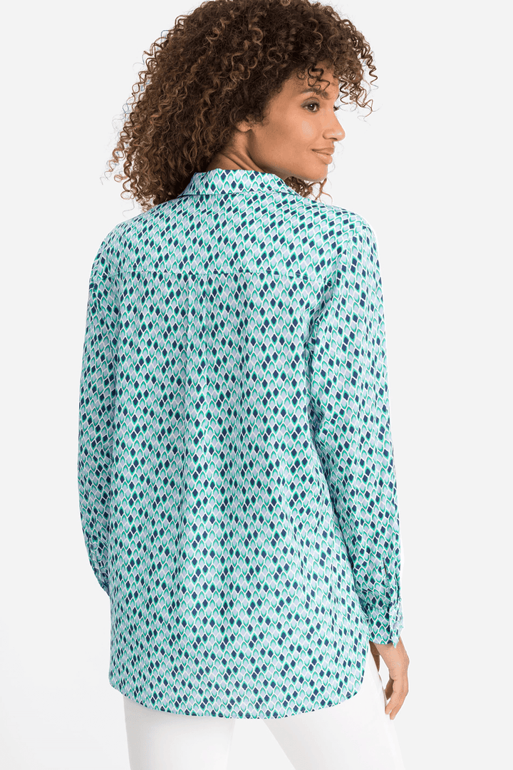 Olsen 12001778 Blue & Green Print Shirt - Experience Boutique