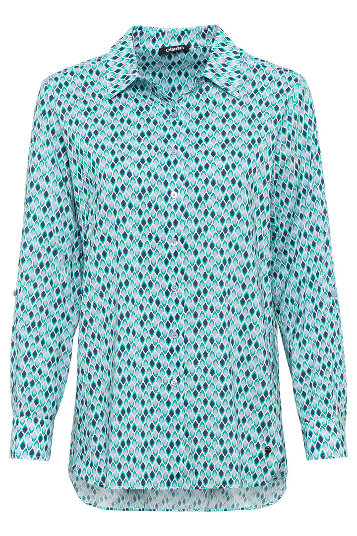 Olsen 12001778 Blue & Green Print Shirt - Experience Boutique