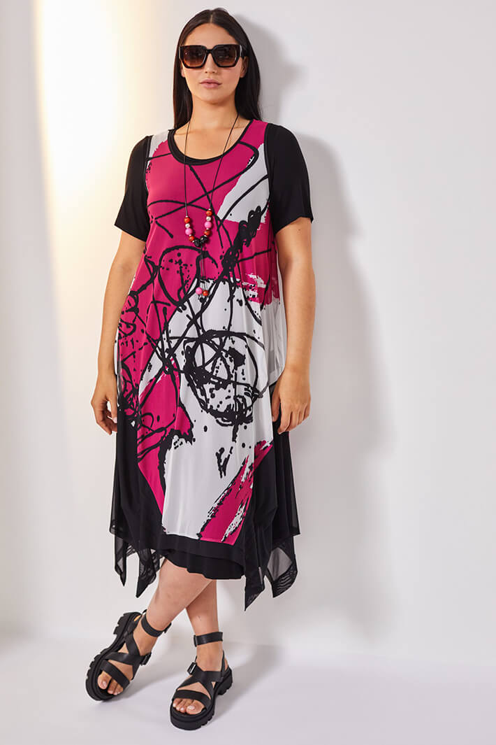Ora ORS23 105 Hot Pink Splash Dress - Experience Boutique