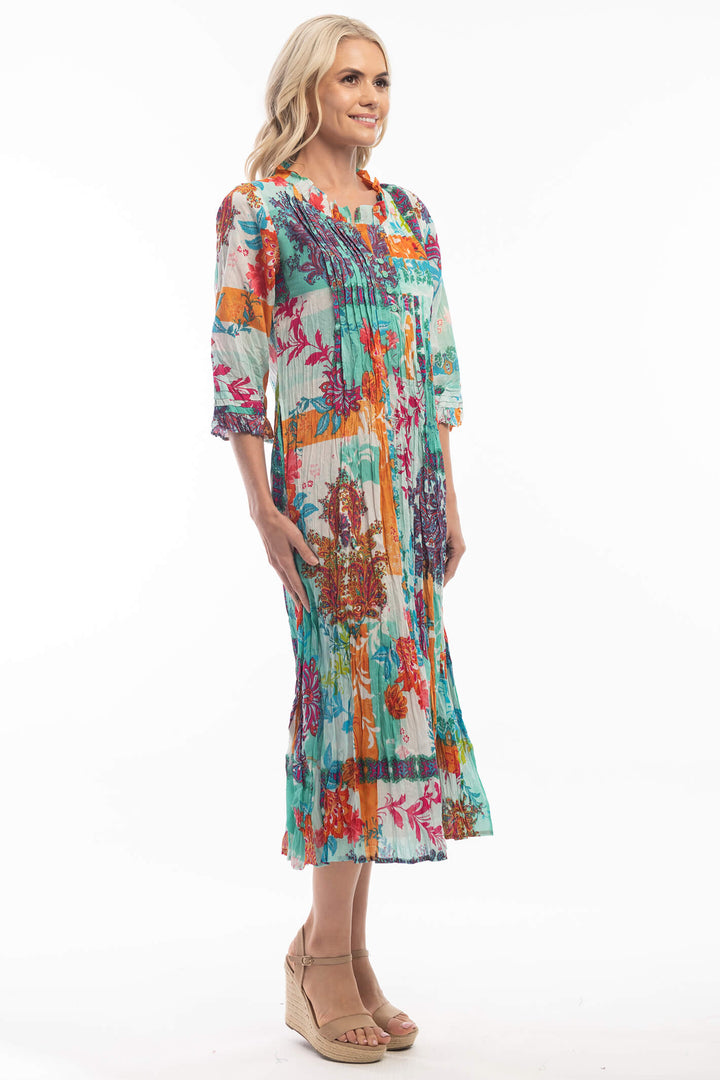 Orientique 2112 Light Blue Camden Town Print Maxi Dress - Experience Boutique