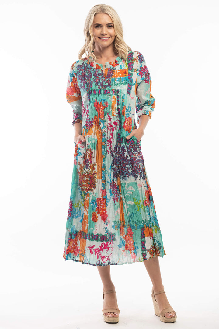 Orientique 2112 Light Blue Camden Town Print Maxi Dress - Experience Boutique