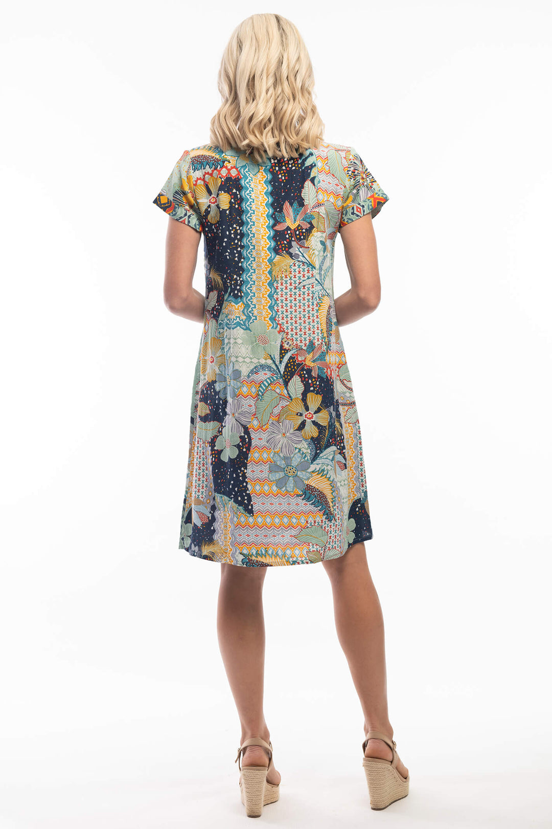 Orientique 2121 Navy Lisbon Patch Print Dress - Experience Boutique