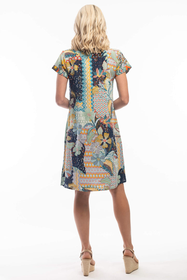 Orientique 2121 Navy Lisbon Patch Print Dress - Experience Boutique