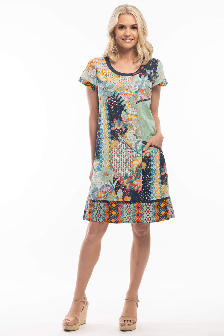 Orientique 2121 Navy Lisbon Patch Print Dress - Experience Boutique