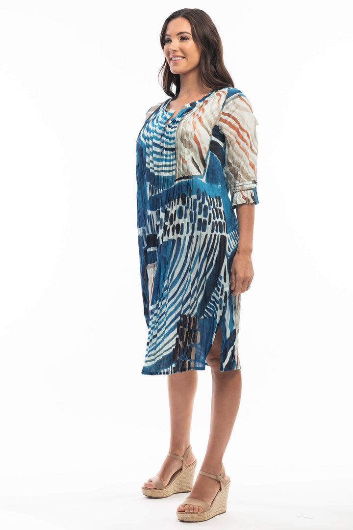 Orientique 3139 Blue Alberobello Print Dress - Expeirence Boutique