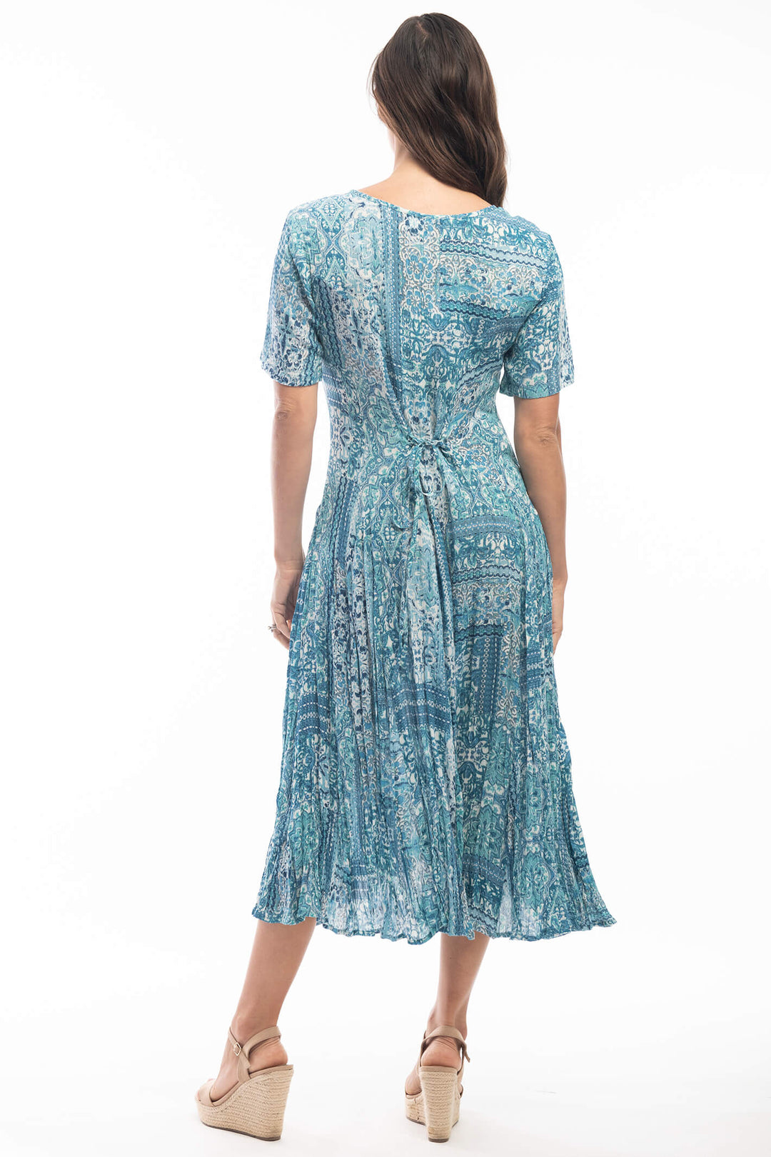 Orientique 4134 Blue Kotor Godet Sleeve Dress - Experience Boutique