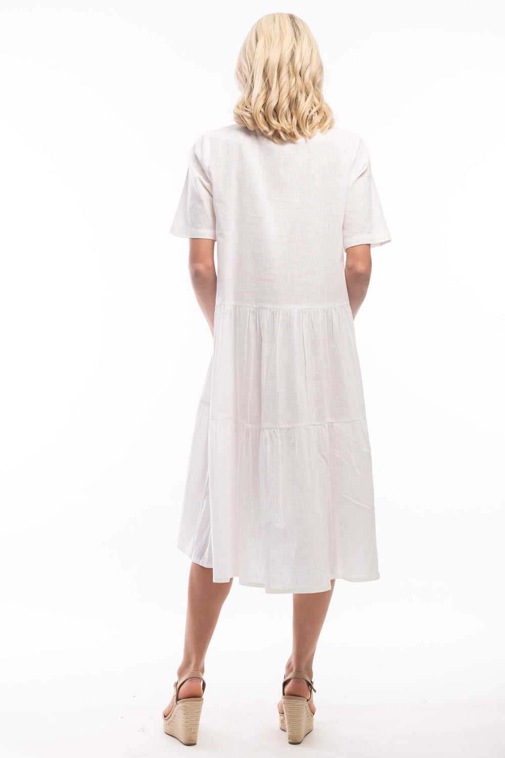 Orientique 5104 White Tiered Midi Dress - Experience Boutique
