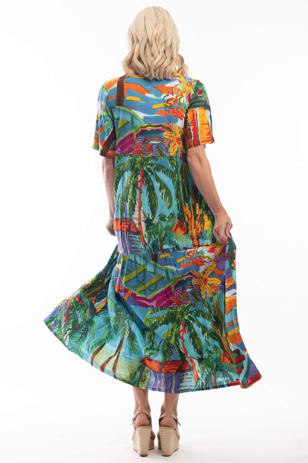 Orientique 6163 Green Penglipuran Peak Print Dress - Experience Boutique
