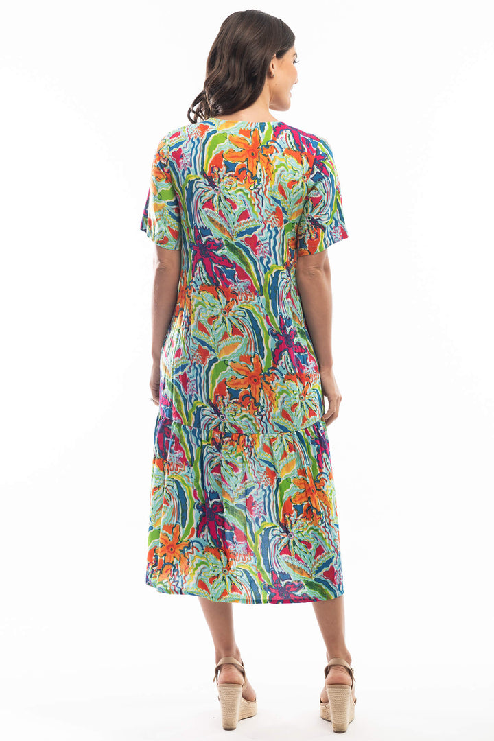 Orientique 6164 Blue Penglipuran Peak Print Short Dress - Experience Boutique
