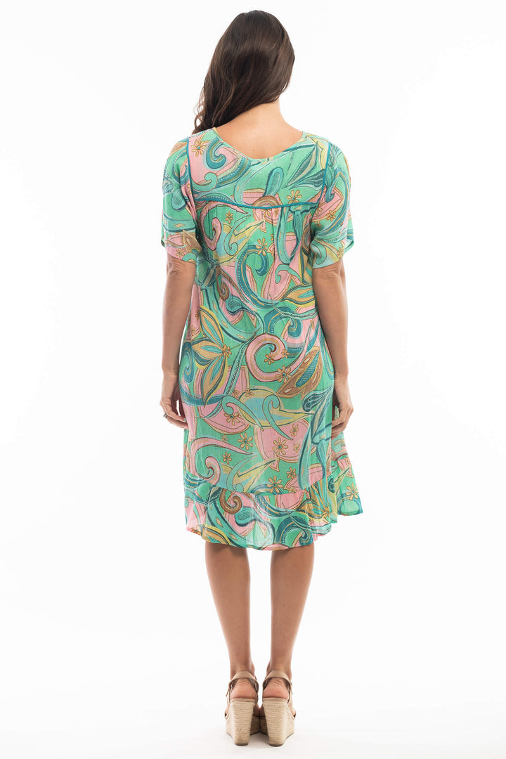 Orientique 8147 Mennagio Green Print Dress - Experience Boutique