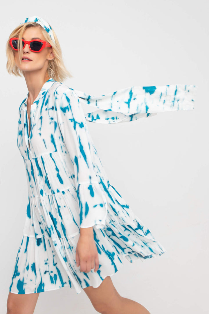 Ozai N Ku 83-3085 Blue Island Print Dress - Experience Boutique