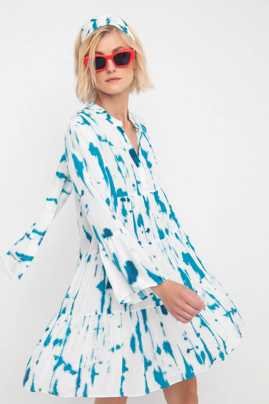 Ozai N Ku 83-3085 Blue Island Print Dress - Experience Boutique