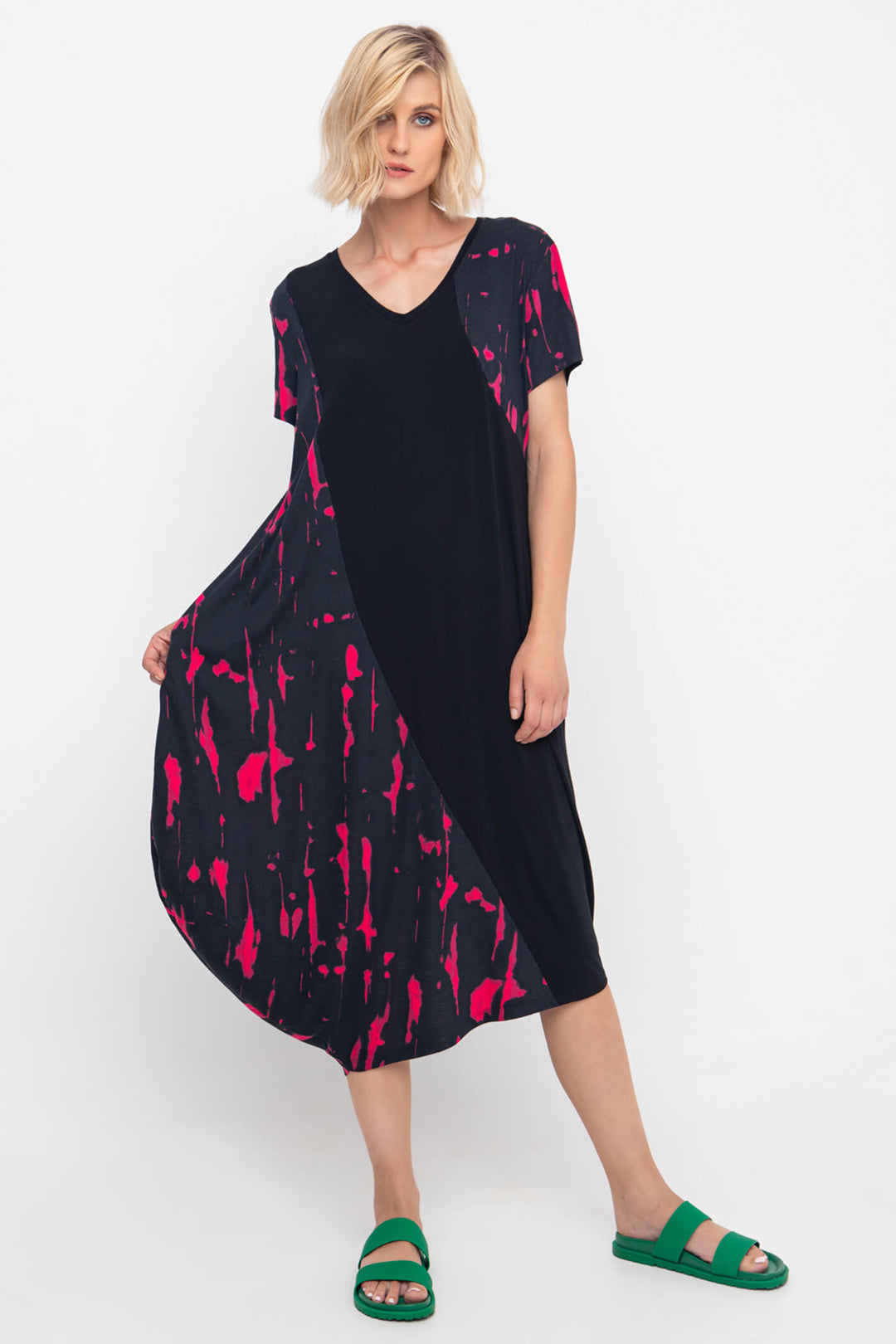 Ozai N Ku R22-251 Black Rosewater Pink Print Dress - Experience Boutique
