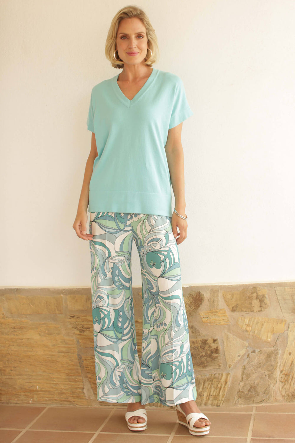 Pomodoro 12302 Ocean Blues Puccini Wide Leg Trousers - Experience Boutique