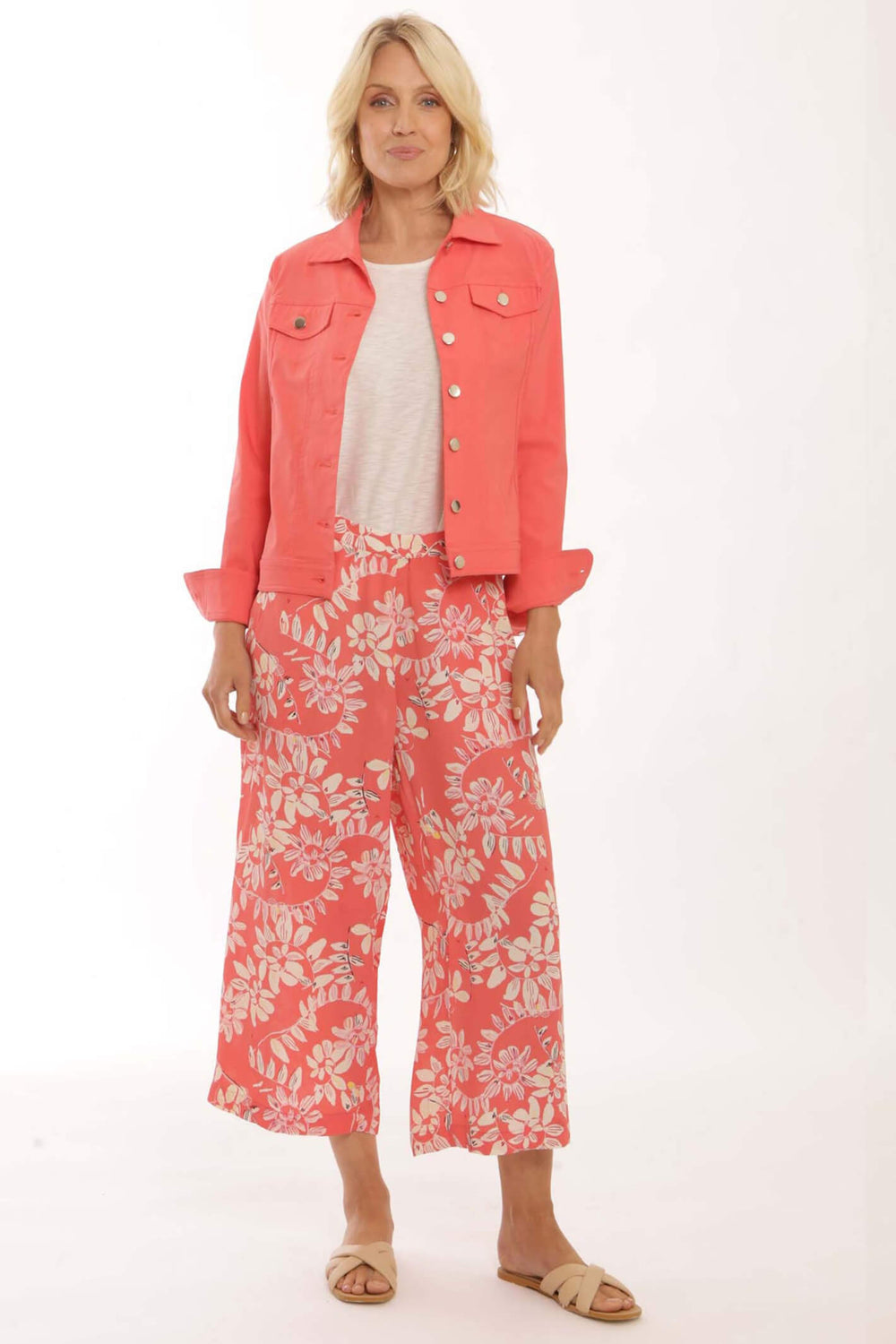 Pomodoro 52204 Coral Print Culottes - Experience Boutique
