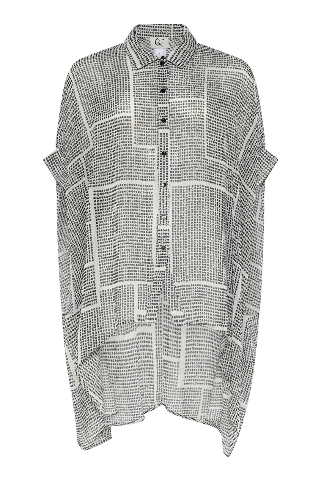 Que 36093 12 Cream Black Print Short Sleeve Cover Up Shirt - Experience Boutique