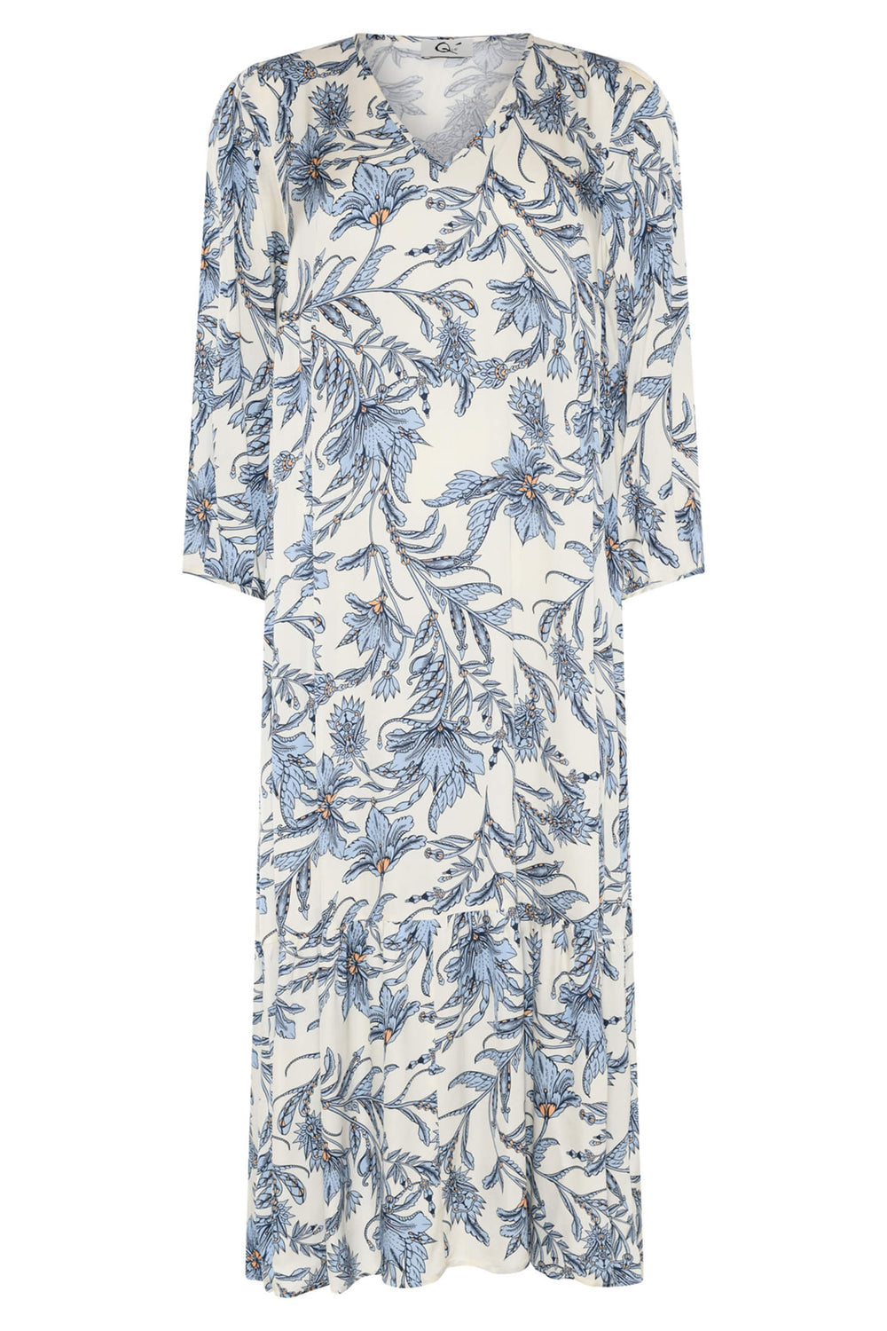 Que 38158 12 Blue Floral Print Dress with Sleeves - Experience Boutique