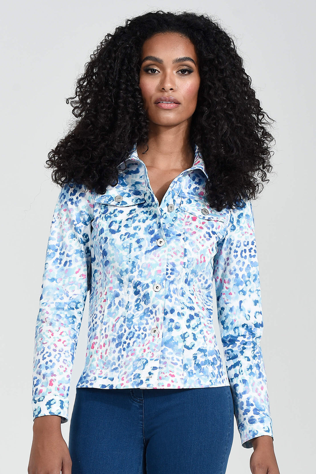 Robell Happy 57641-54749-62 Blue Leopard Print Stretch Jacket - Experience Boutique