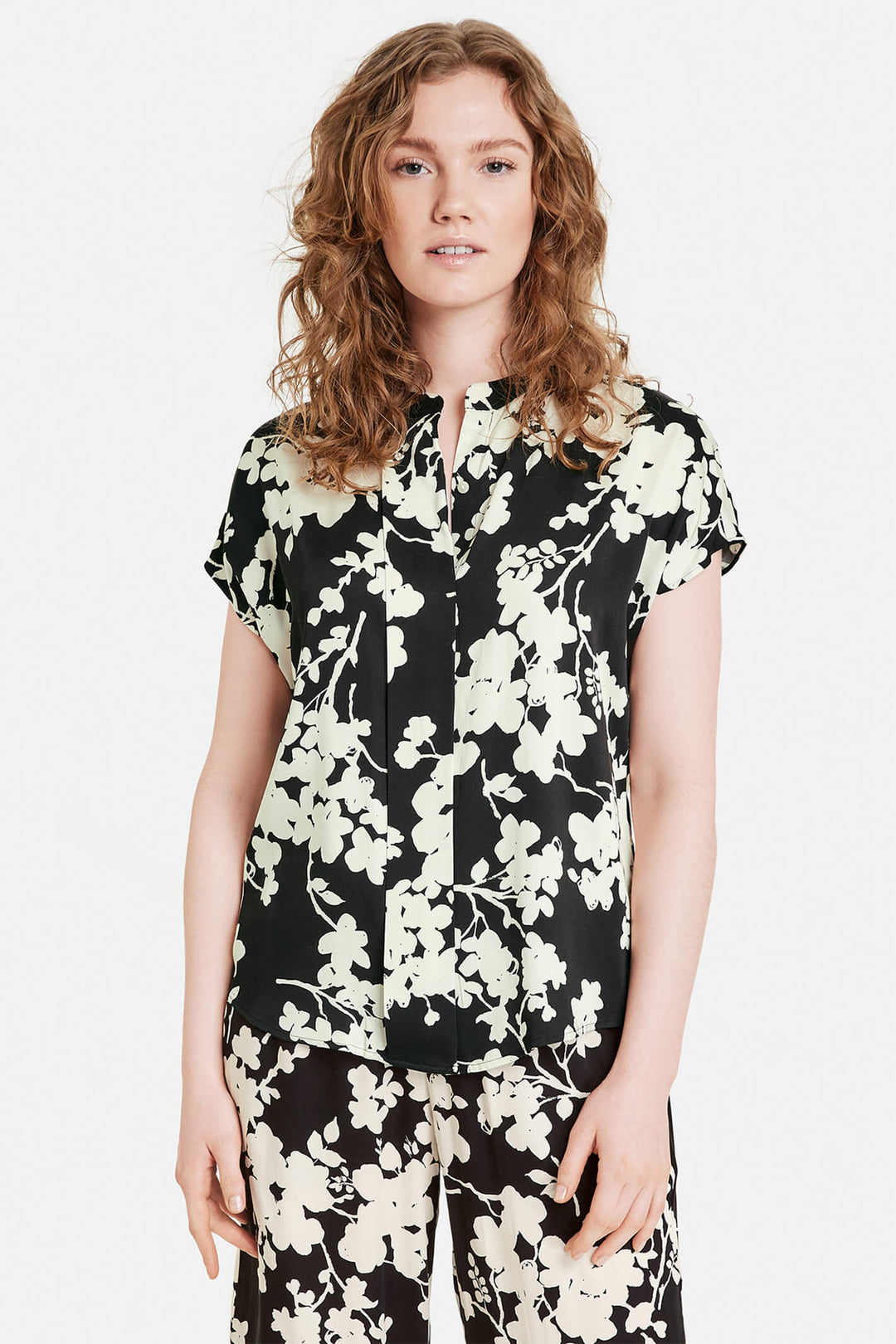 Taifun 360317 Black Blossom Patterned Blouse - Experience Boutique