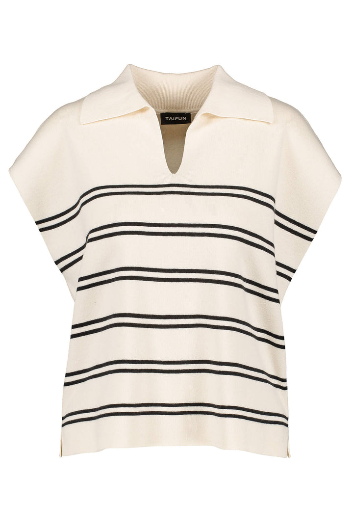 Taifun 372302 Beige Striped Knitted Tank Jumper - Experience Boutique
