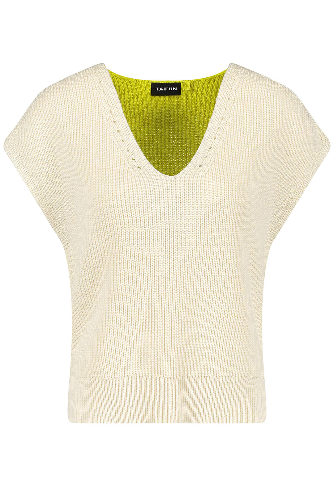 Taifun 372309 Light Creme & Lime V-Neck Jumper - Experience Boutique