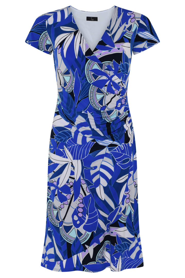 Tia 78634 Blue Wrap Over Effect Dress - Experience Boutique