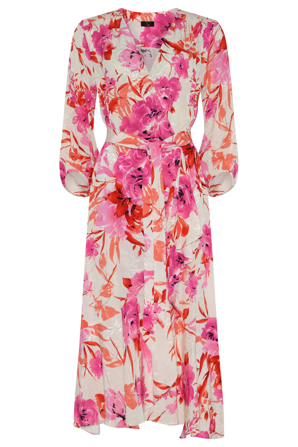 Tia 78654 Pink Floral Wrap Over Midi Dress - Experience Boutique