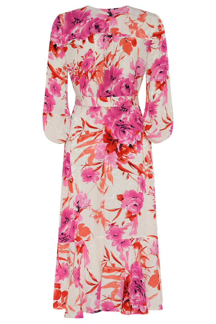 Tia 78654 Pink Floral Wrap Over Midi Dress - Experience Boutique