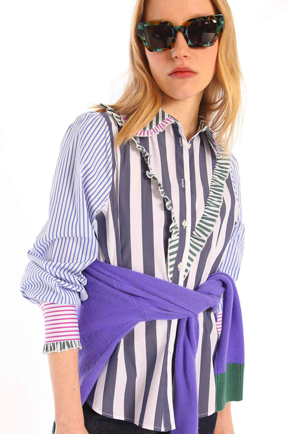 Vilagallo 29662 Zalira Navy Stripe Blouse - Experience Boutique