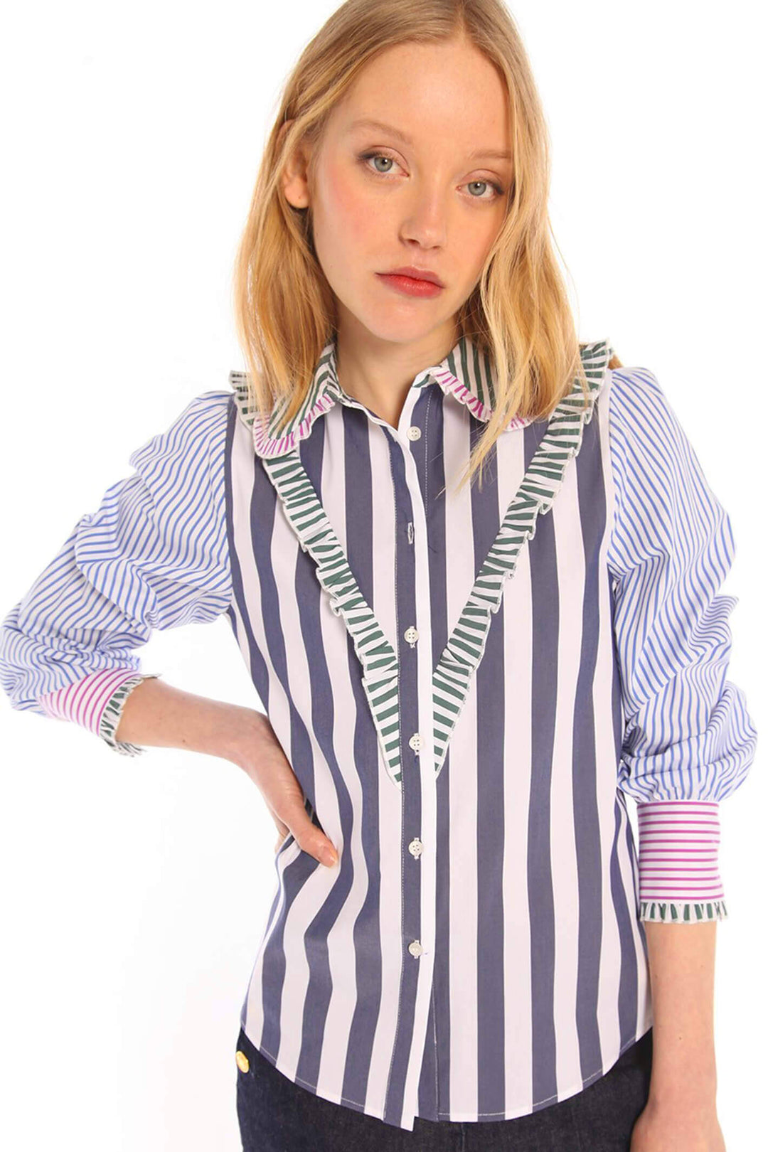 Vilagallo 29662 Zalira Navy Stripe Blouse - Experience Boutique