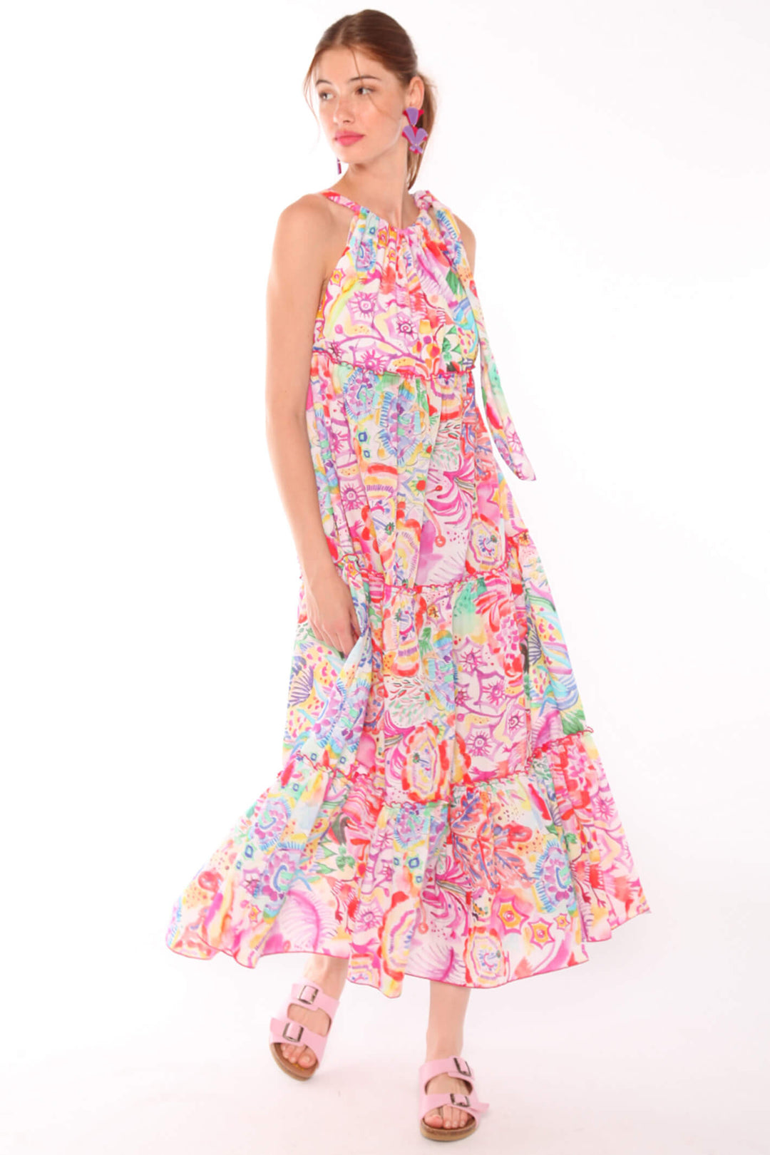 Vilagallo 29978 Cylia Watercolour Floral Print Maxi Dress - Experience Boutique