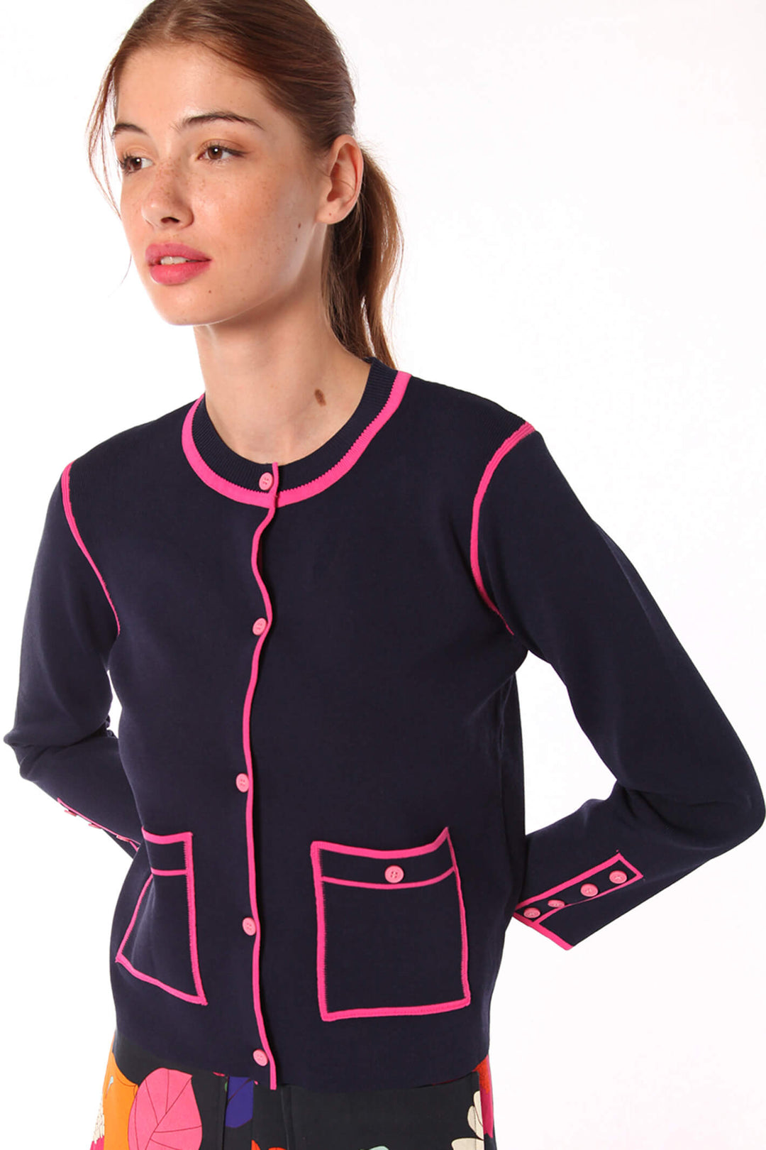 Vilagallo 30012 Miller Navy & Hot Pink Knitted Cardigan - Experience Boutique