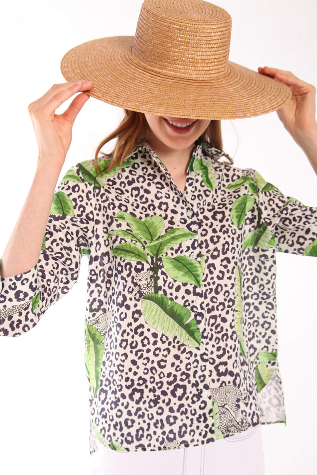Vilagallo 30315 Sara Saravi Palm Print Linen Shirt - Experience Boutique